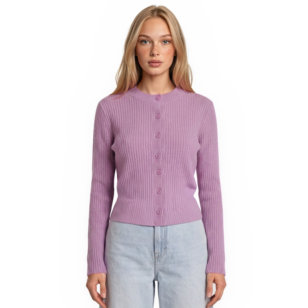 Pilcro 100% Cashmere Cardigan Sweater Women's Size Small Orchid Purple Ribbed